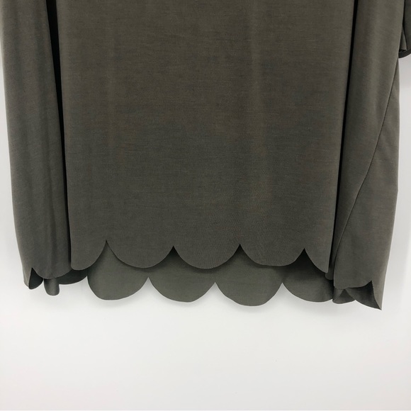 NWT Umgee Olive 3/4 Sleeve Scoop Neck Cupro Top Scalloped Tim Size XL - Picture 2 of 6